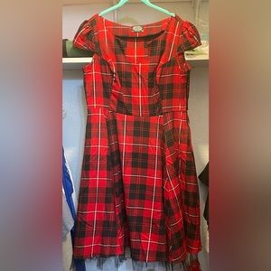 Hearts & Roses Red Plaid Retro Rockabilly Dress